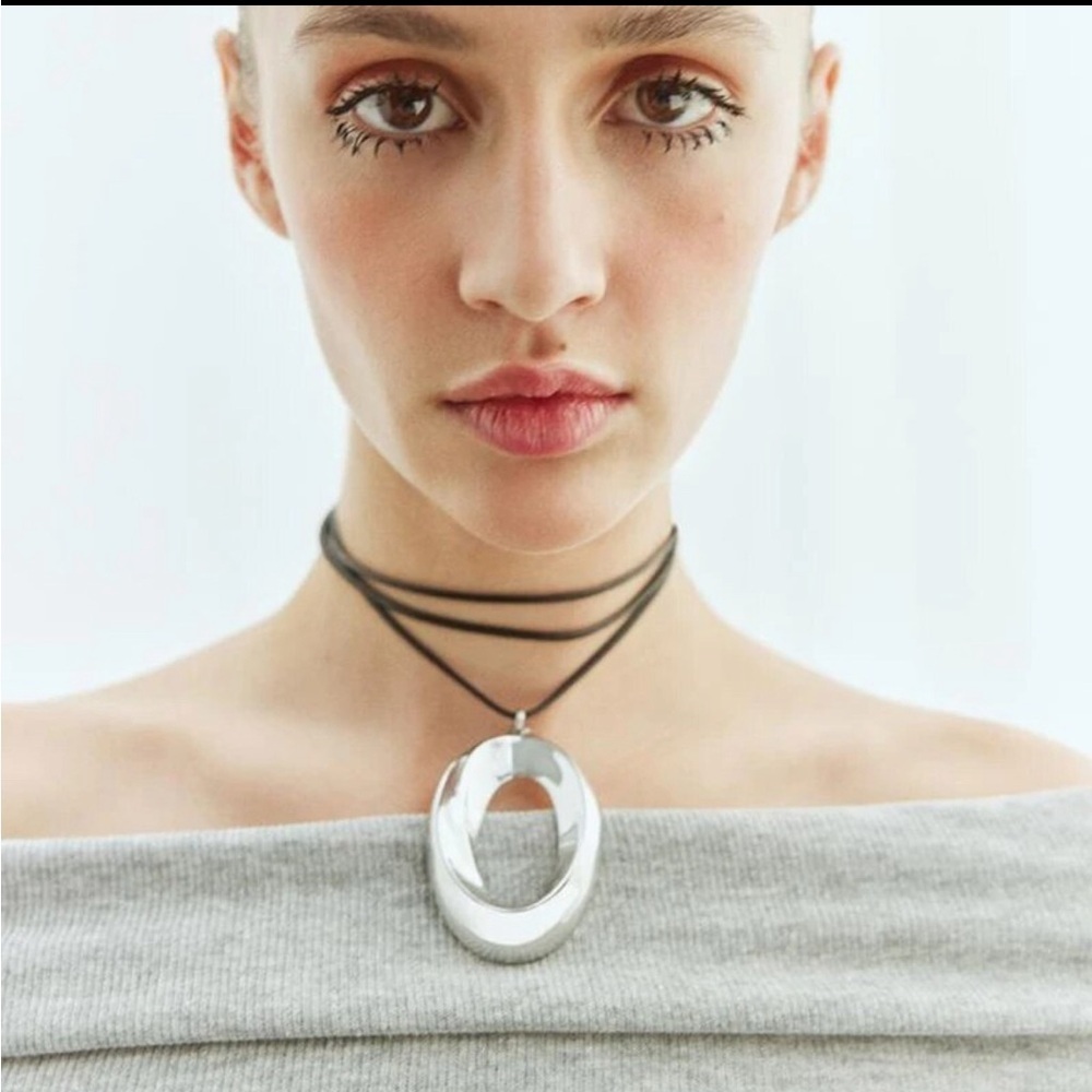 Silver Circle Geo Pendant Cord Necklace